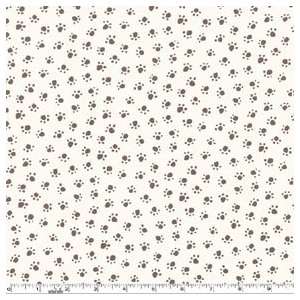 Paw Prints Taupe on White Fabric Two Yards (1.8m) CX5456 Cream