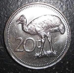 Papua New Guinea 20 toea Cassowary bird animal coin  