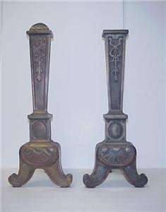 ANTIQUE ARTS & CRAFTS MISSION STYLE ANDIRONS FIRE DOGS  