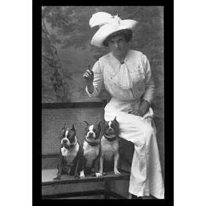  Vintage Art Mrs. Rhoades and Her Three Boston Terriers 
