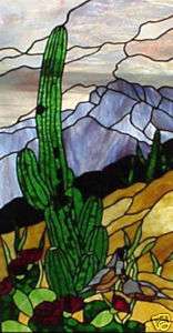 Southwestern Desert Scene Stained Glass Window Panel  