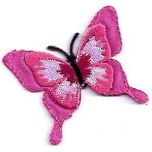 Butterfly Layered Bright Pink Satin w/Shimmer(Sm)  Iron On Embroidered 
