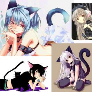 HAND MADE Anime Cosplay Furry Black Cat Ears Hair Clips  