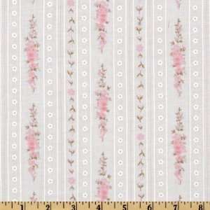  58 Wide Cotton Voile Floral Stripes White/Pink/Green Fabric 
