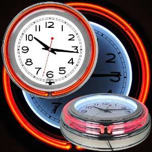  14 Inch Double Ring Neon Clock Red Orange Outer White 