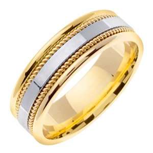 Flat Surface Contemporary Mens 7 Mm 18K Two Tone Gold Comfort Fit 