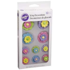  Multi Color Flower Royal Icing Decorations, 10 Count