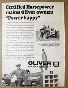 1967 Oliver Tractor Ad 1950 T Certified Hosepwer makes Oliver owners 