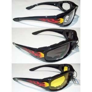  3 Motorcycle Flame Sunglasses Glasses Padded Black frames 