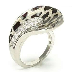 Ladies Animal Print CZ Sterling Silver Fashionl Ring, 5 Jewelry