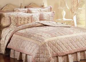 PINK CHABLIS BLUSH FLORAL BEDSKIRT FULL or KING or EURO SQUARE PILLOW 