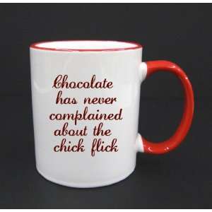 Chocolate Loves the Chick Flick   11oz Red Handle Coffee Mug Cup 