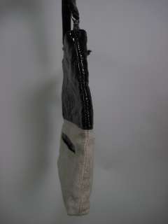 KAMMI REISS Black Tan Patent Leather Linen Handbag Bag  