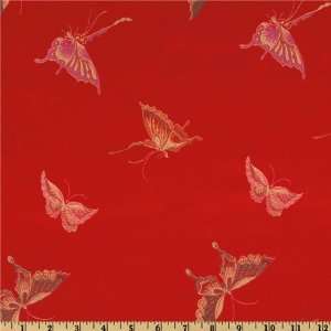  45 Wide Chinese Brocade Butterflies Empire Red Fabric By 