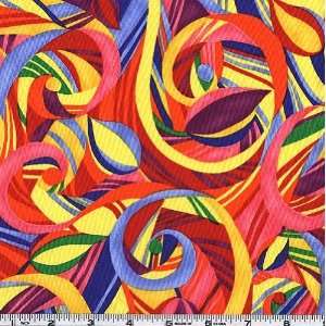  45 Wide Color Kazoo Swirls Bright Fabric By The Yard 