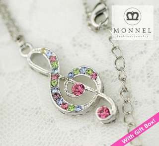 R200 Crystal Music Note Charm Necklace (+Gift Box)  