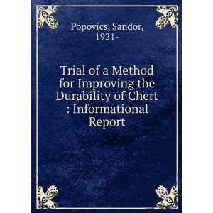   of Chert  Informational Report Sandor, 1921  Popovics Books