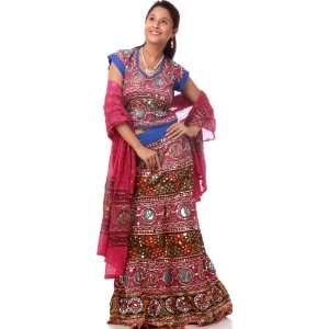  Pink Ghagra Choli from Kutch with Embroidered Sequins and 