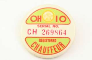 Vintage Obsolete Badge Pin Chauffeur OHIO Pinback  