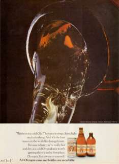 1974 Olympia Beer Bottle Photo Ice Cold Oly print ad  
