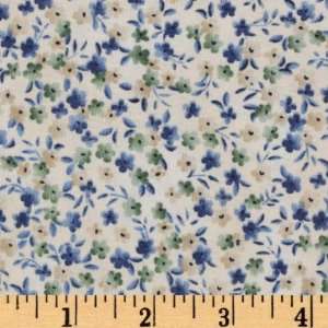  44 Wide Keiko Ditzy Flowers Blue/Cream Fabric By The 