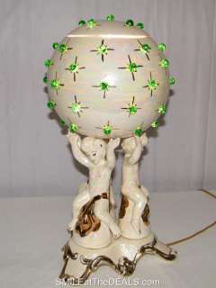  CENTURY ART NOUVEAU PORCELAIN CHERUB GLOBE BEAUTIFUL ANGEL LAMP  