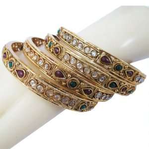 com Set of 4 Pcs Kundan Bangle Traditional Gold Tone Bracelet Indian 