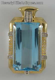 Monumental Blue Topaz Diamonds 14k Bi Color Gold Pendant Enhancer 
