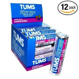 Tums Ultra Strength 1000, Assorted Berries, 12 count rolls (Pack of 12 