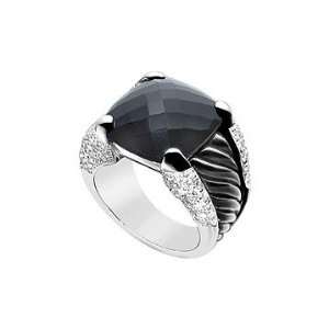  Black Onyx and Diamond Rope Ring  14K White Gold   11.50 