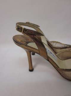   Crackled Metallic Bronze Leather Slingbacks Sandals sz 37 / 7  