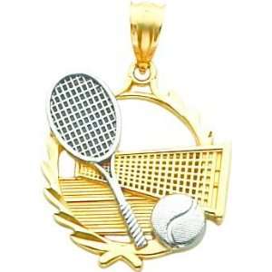    14K Two Tone Gold Tennis Racquet Ball & Court Charm Jewelry