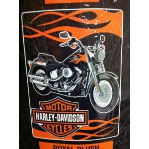  Harley Davidson Fat Boy Plush Super Plush Throw Blanket 