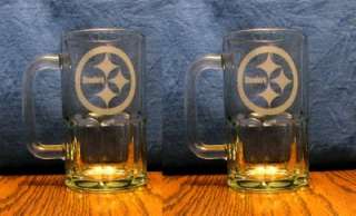 SET OF 2 ETCHED WINE GLASSES, PITTSBURGH STEELERS  