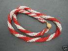 Vintage 10 Strand Necklace Blood Coral Rice Pearl Sterl
