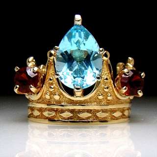 Yellow Gold 2.50ct Fleur de Lis Crown Topaz Garnet Ring  