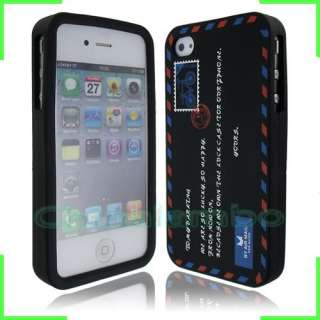 For iPhone 4G 4S Black Letter Mail Design Skin Soft Silicone Case 