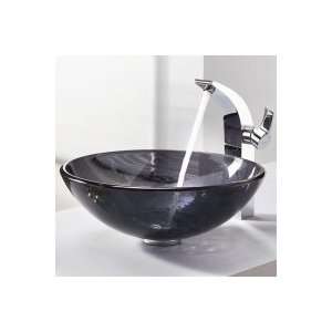 Kraus Kraus Clear Black Glass Vessel Sink and Illusio Faucet Chrome C 