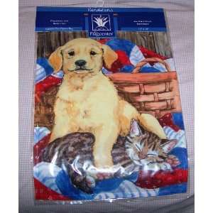  GOLDEN LAB PUP AND SLEEPING KITTY FLAG Patio, Lawn 