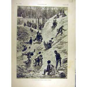   1904 Russian Mountains Sledges Sledging Children Print