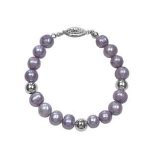  Lavender Purple 9mm Pearl and Fine Silver Plate Bracelet 