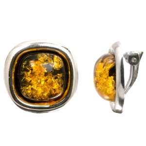  Amber Sterling Silver Square Clip ons Earrings Graciana Jewelry