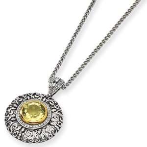   05 CT Lemon Quartz and Diamonds 18in Necklace/Sterling Silver Jewelry