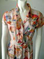 100% Silk Floral Print Womens Italian Dress Size Sz M  