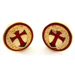  Gold Crusader Knights Templar Red Cross Cufflinks Jewelry
