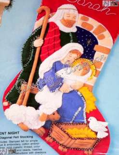 Bucilla SILENT NIGHT Stocking Nativity w Holy Family Felt Applique 
