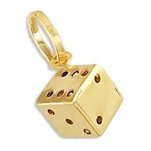    14k Yellow Gold Small Dice Charm Pendant Craps New Jewelry