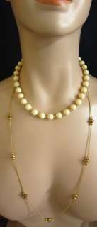 Claires & Crown Trifari Cream & Goldtone Bead Necklace  