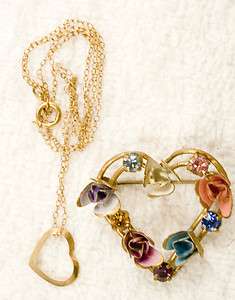 vintage jewelry 14K heart charm chain 17 inch Heart pin made Z Austria 