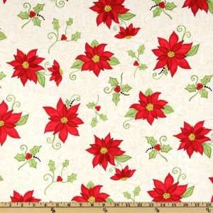  44 Wide Cream Poinsettia At Home For The Holidays Fabric 